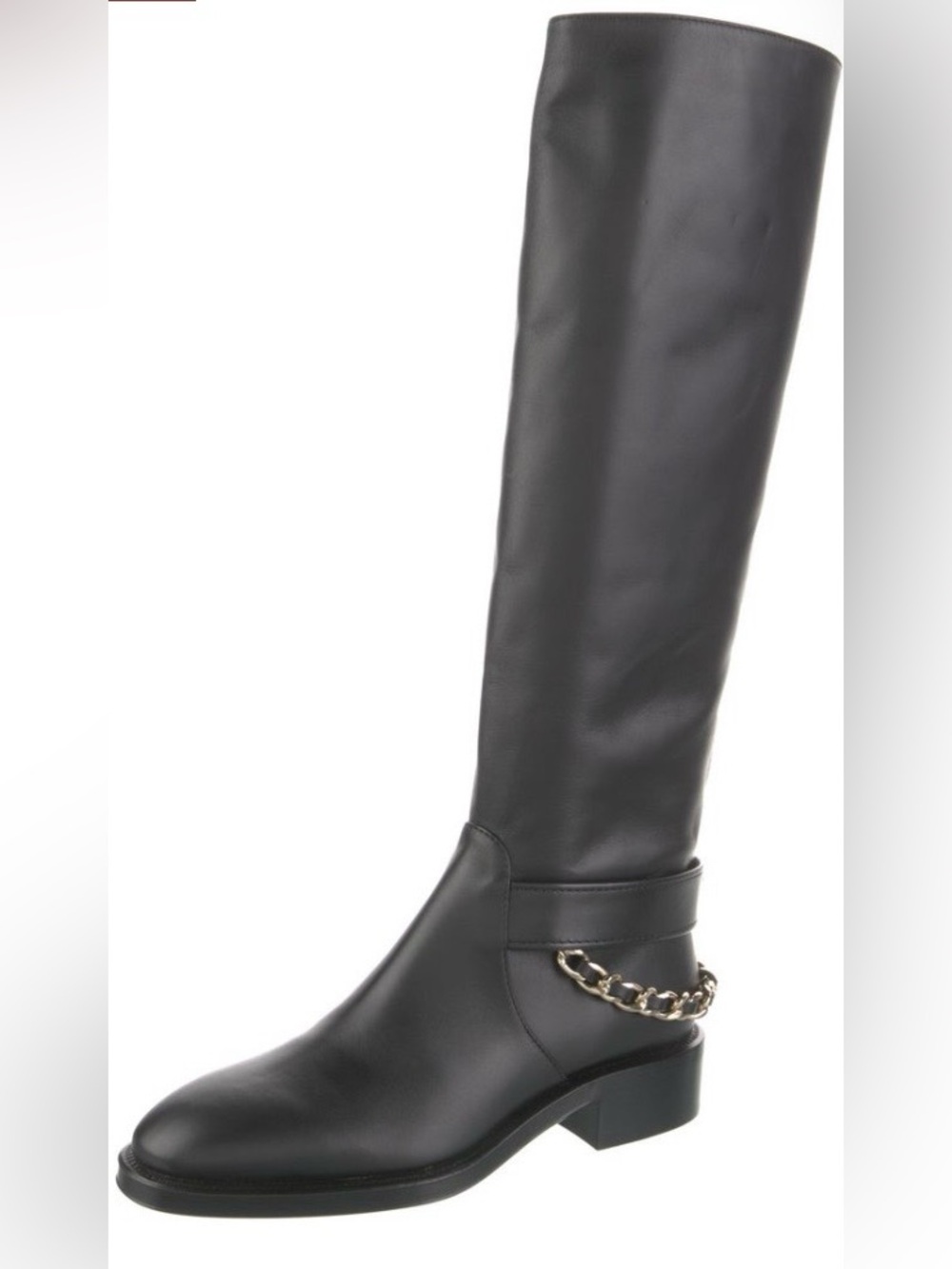 $2150 CHANEL Black Leather Over-the-Knee Boots with Gold Chain & CC logo - Picture 3 of 9